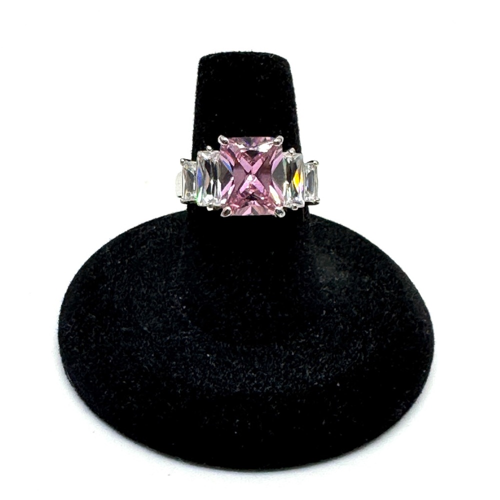 Sterling Silver Pink CZ Cocktail Ring Size 7